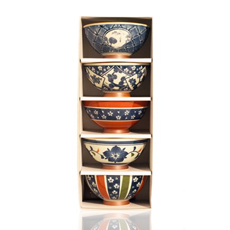 COFFRET DE 5 BOLS MULTICOLORES DU JAPON